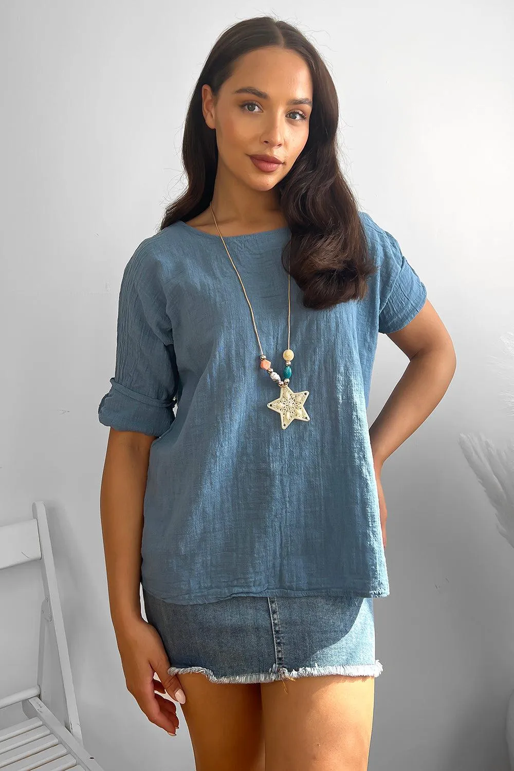 100% Cotton Relaxed Fit Necklace Tunic