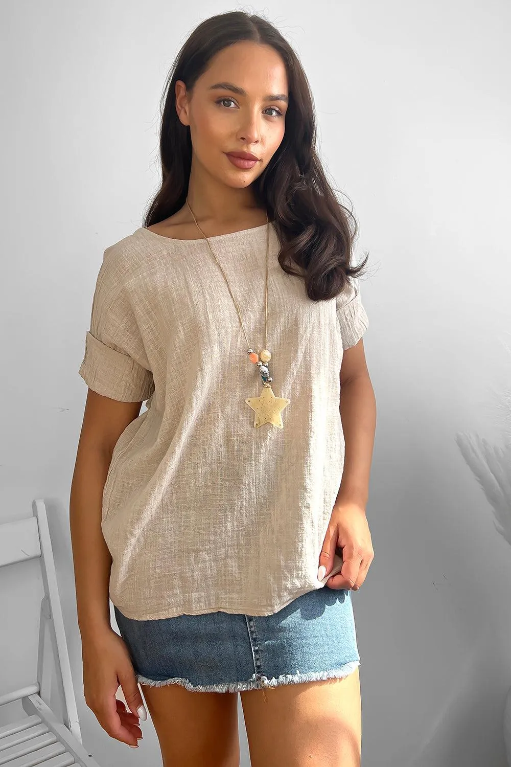 100% Cotton Relaxed Fit Necklace Tunic