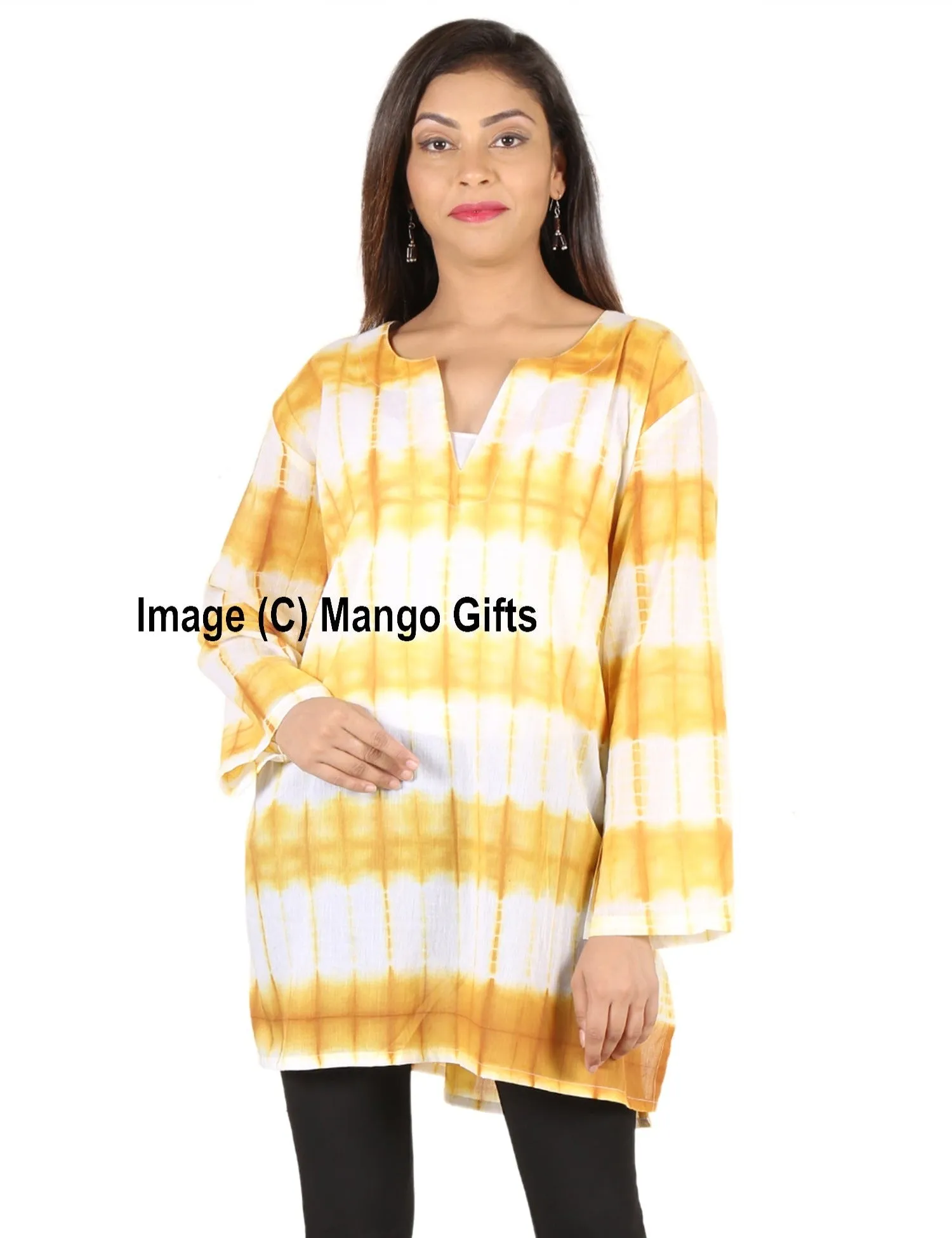 100%Cotton Tie-Dye Women Summer Tunic V Neck Casual Wear Hippy Clothing