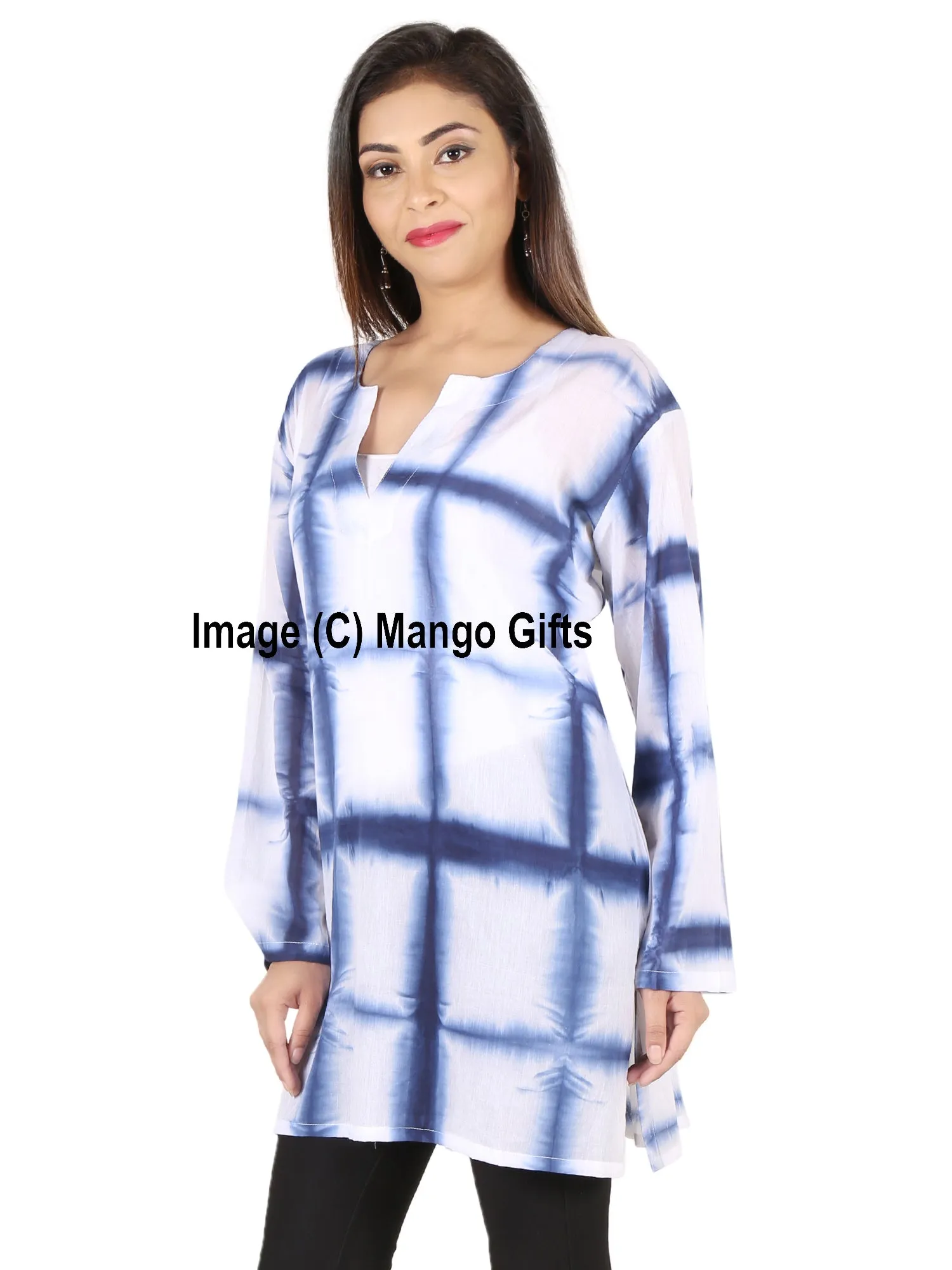 100%Cotton Tie-Dye Women Summer Tunic V Neck Casual Wear Hippy Clothing