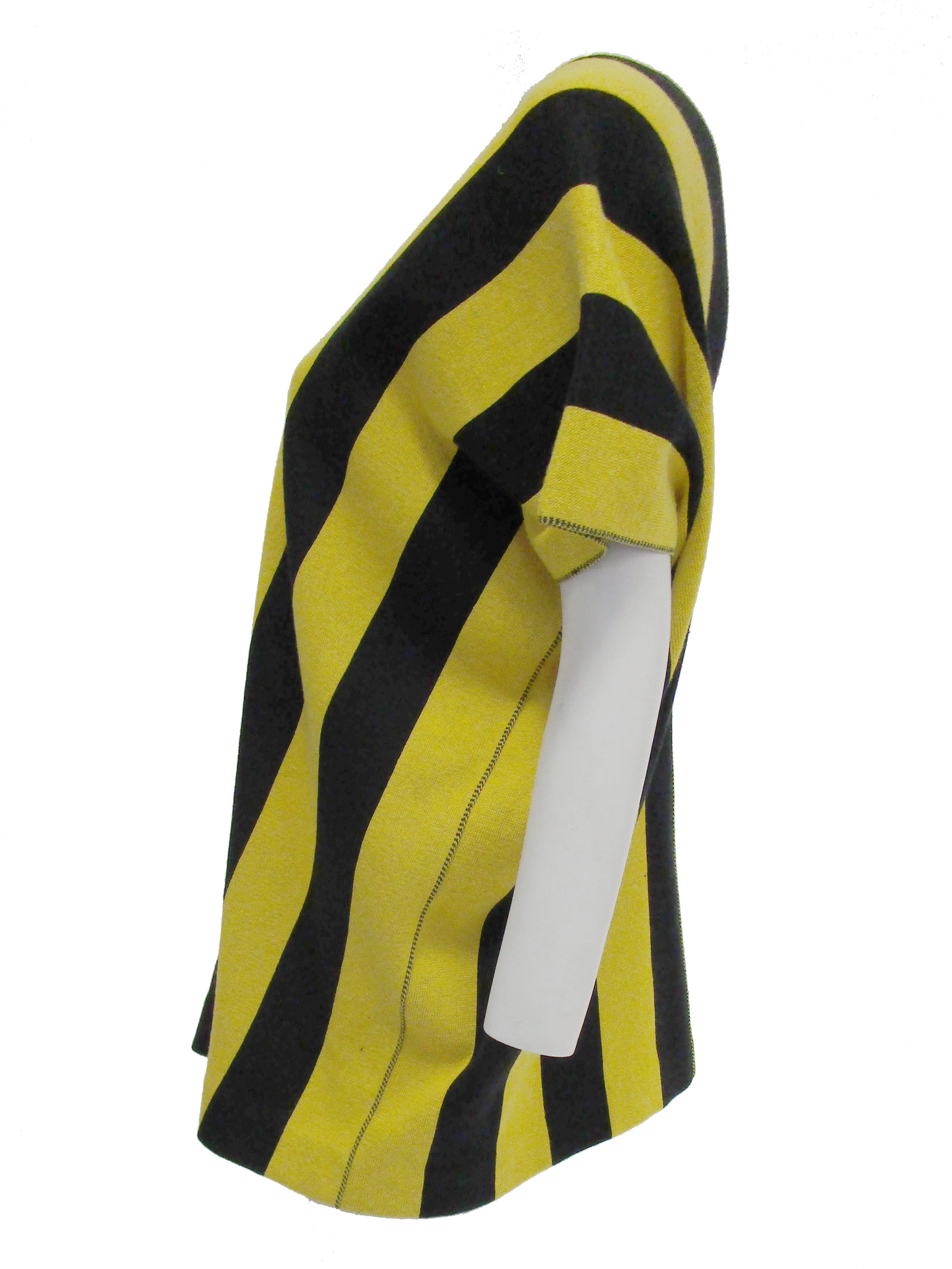 1980s Issey Miyake Yellow and Black Diamond and Stripe Cotton Knit Top