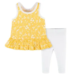 2-Piece Baby Girls Yellow Garden Sleeveless Tunic & Legging Set