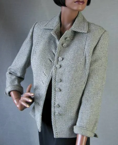 50s Women's Jacket Vintage Blue Tweed Suit Cashmere? M/L Marguerite Walter VFG