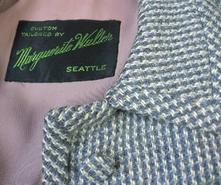 50s Women's Jacket Vintage Blue Tweed Suit Cashmere? M/L Marguerite Walter VFG