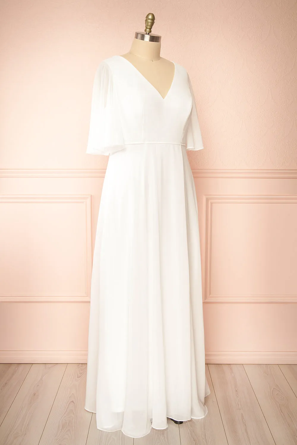 Adelphia Ivory | Short Sleeve Chiffon Maxi Dress