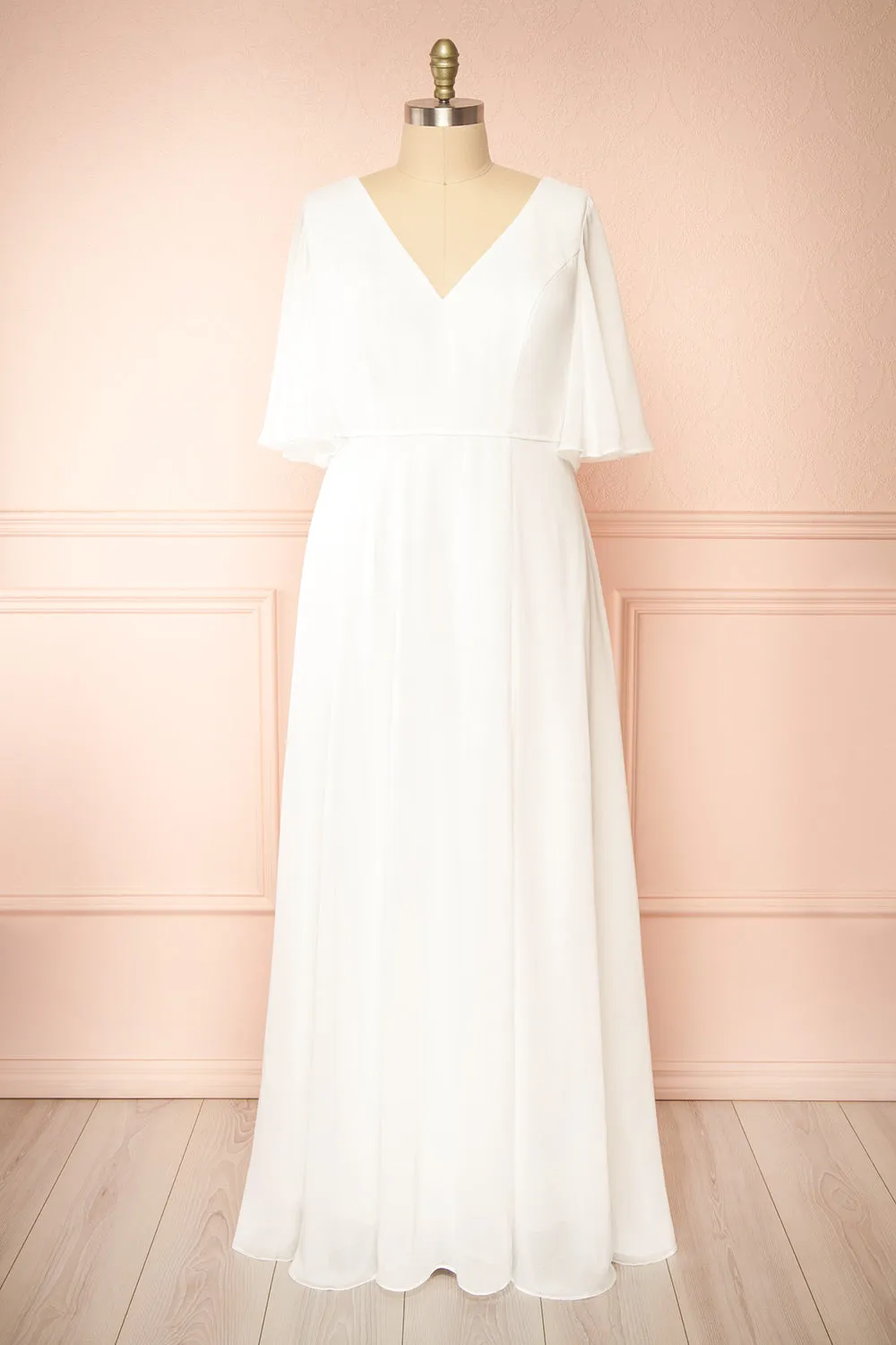 Adelphia Ivory | Short Sleeve Chiffon Maxi Dress