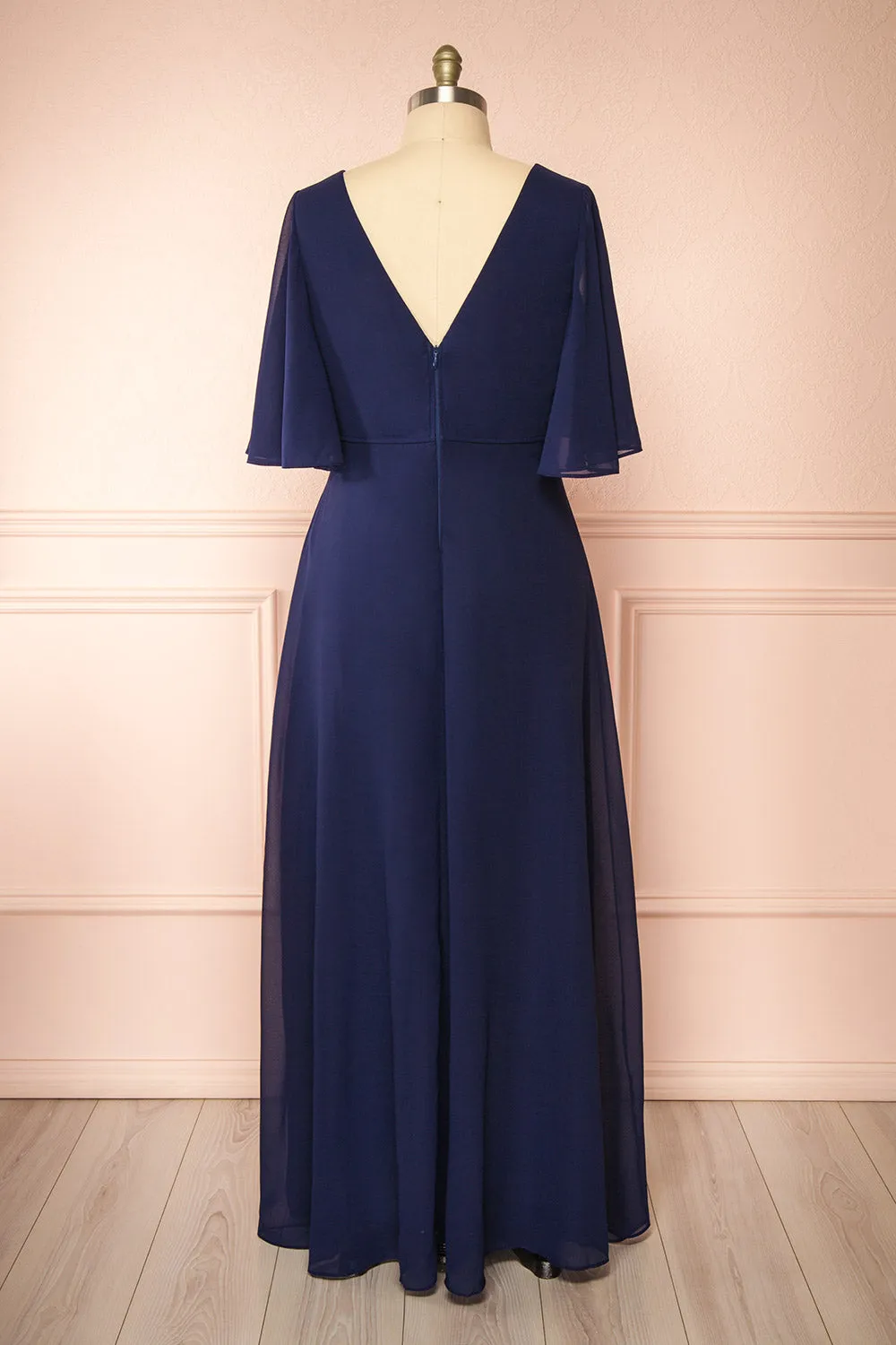 Adelphia Navy | V-Neck Chiffon Maxi Dress