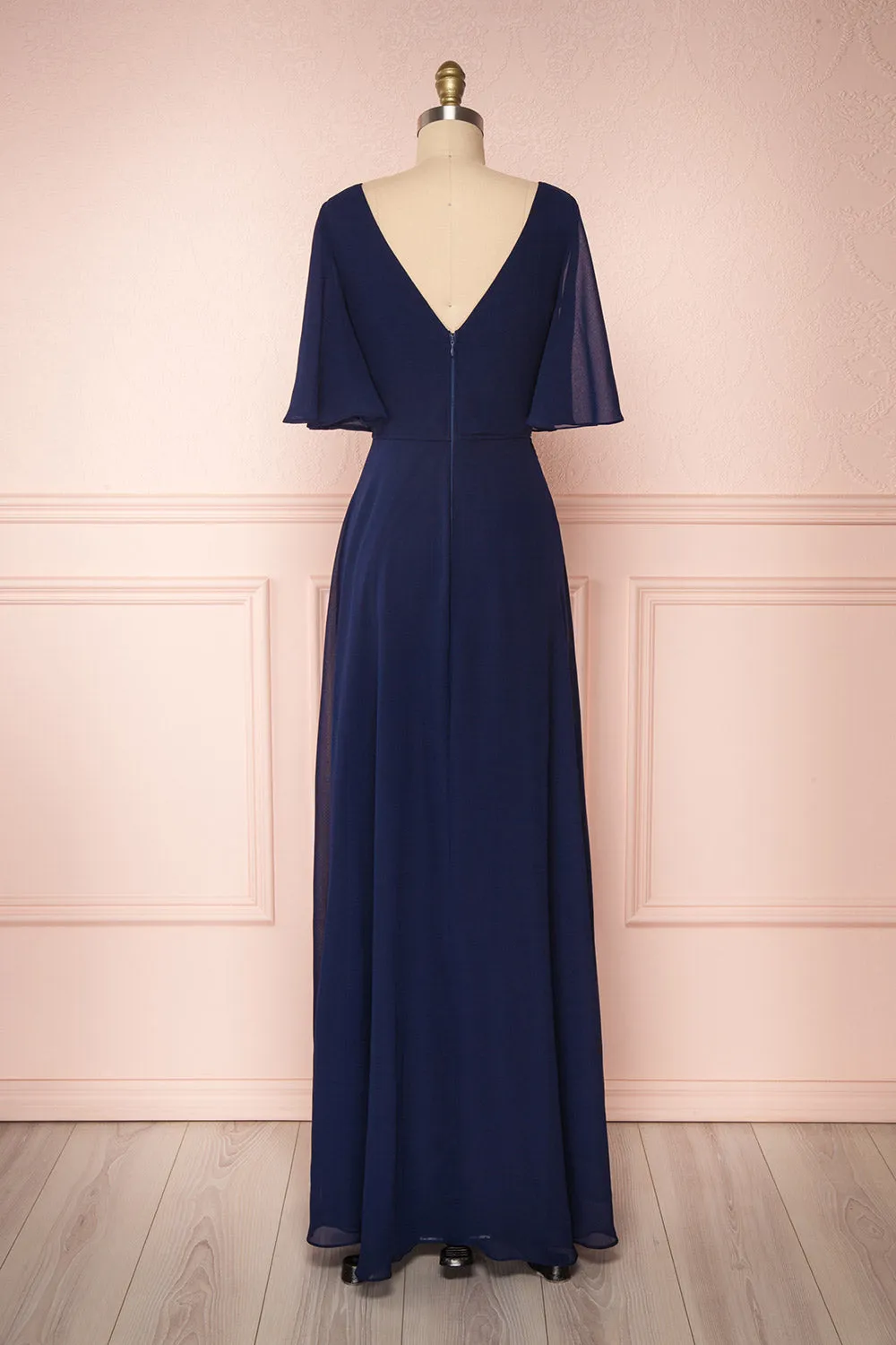 Adelphia Navy | V-Neck Chiffon Maxi Dress