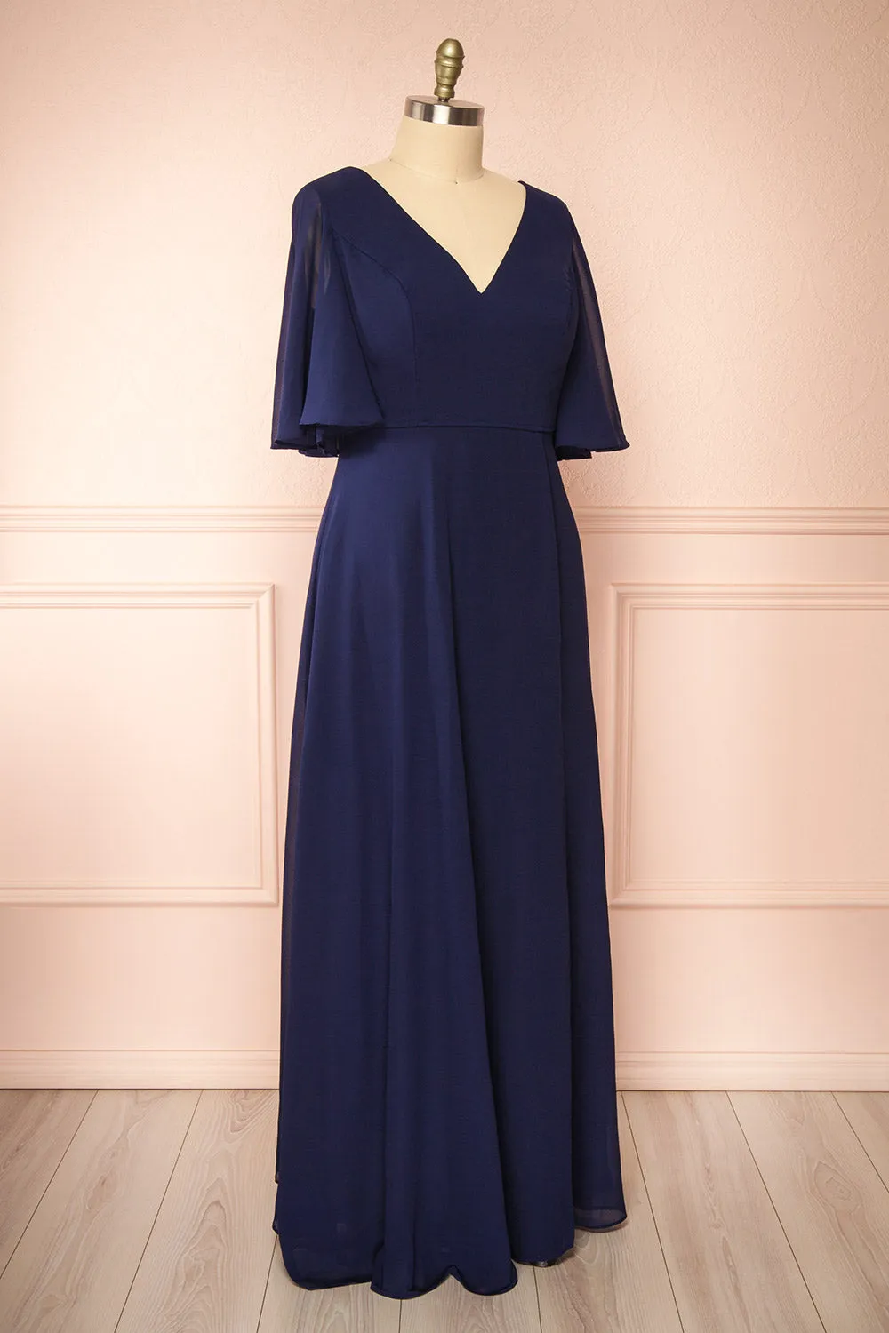 Adelphia Navy | V-Neck Chiffon Maxi Dress