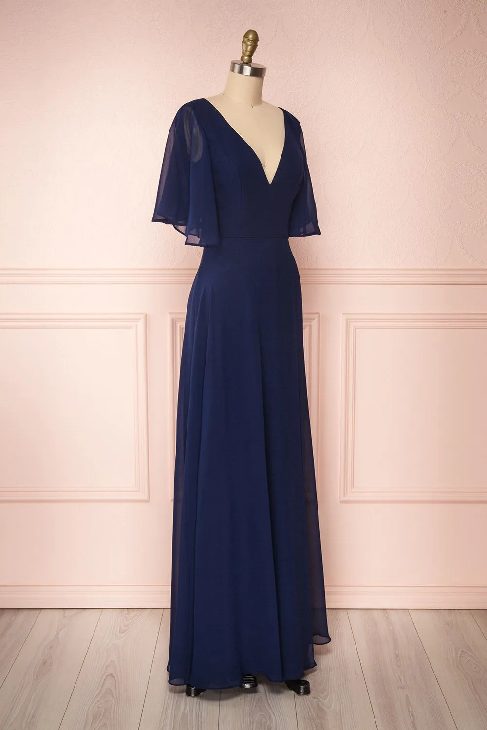 Adelphia Navy | V-Neck Chiffon Maxi Dress