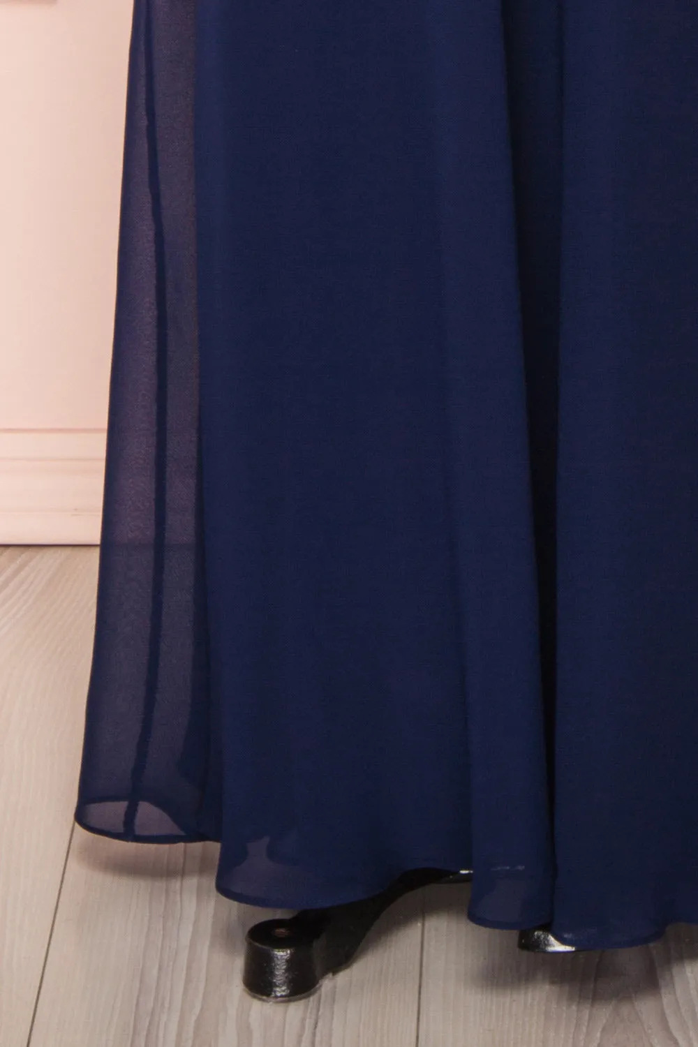 Adelphia Navy | V-Neck Chiffon Maxi Dress