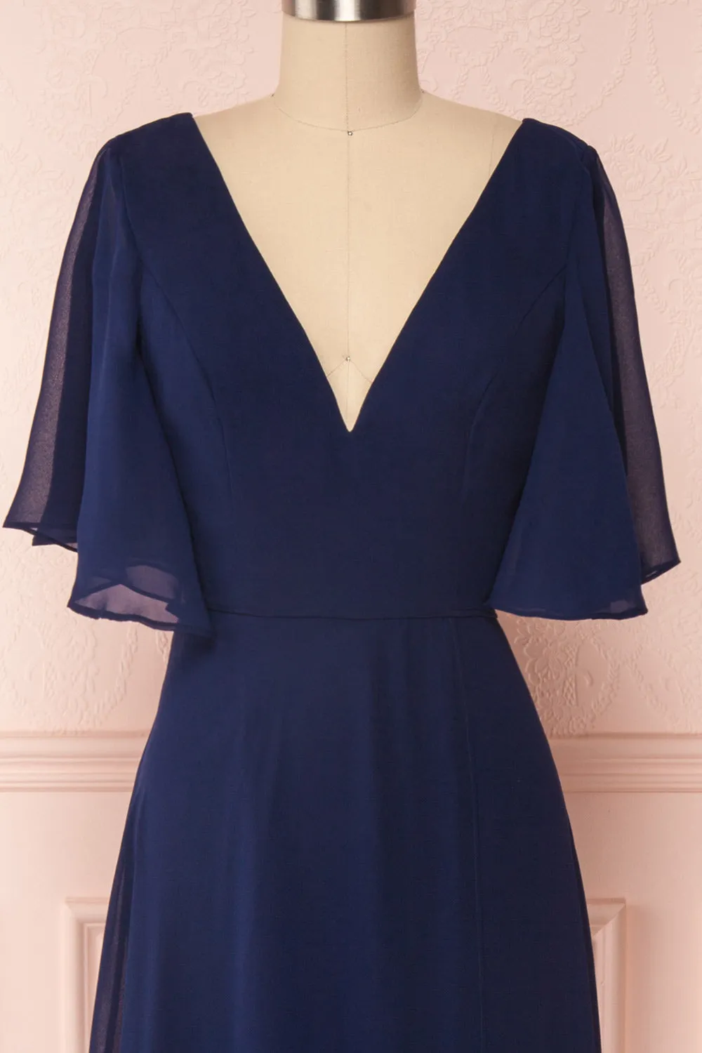 Adelphia Navy | V-Neck Chiffon Maxi Dress