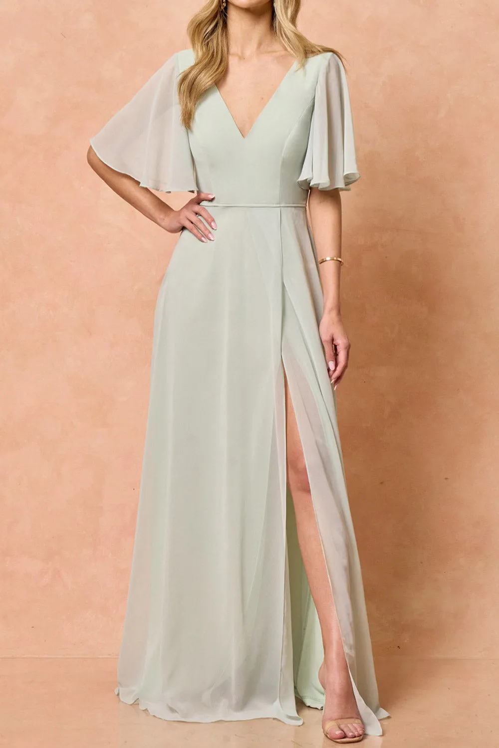 Adelphia Navy | V-Neck Chiffon Maxi Dress