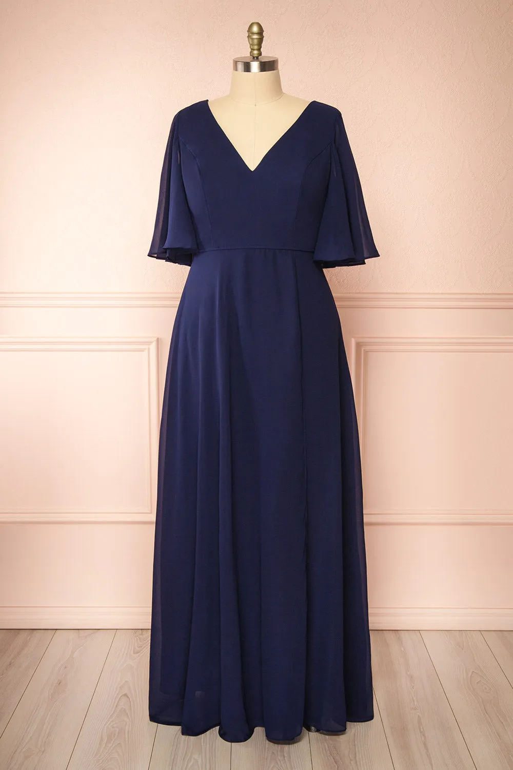 Adelphia Navy | V-Neck Chiffon Maxi Dress