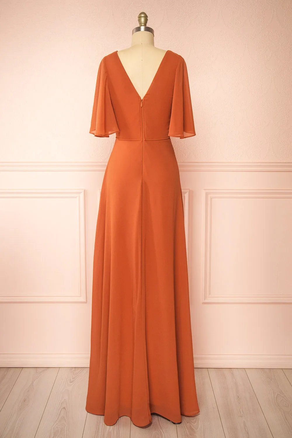 Adelphia Rust | V-neck Chiffon Maxi Dress