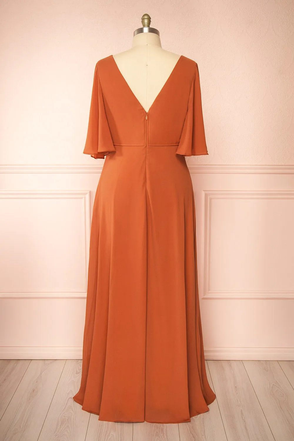 Adelphia Rust | V-neck Chiffon Maxi Dress