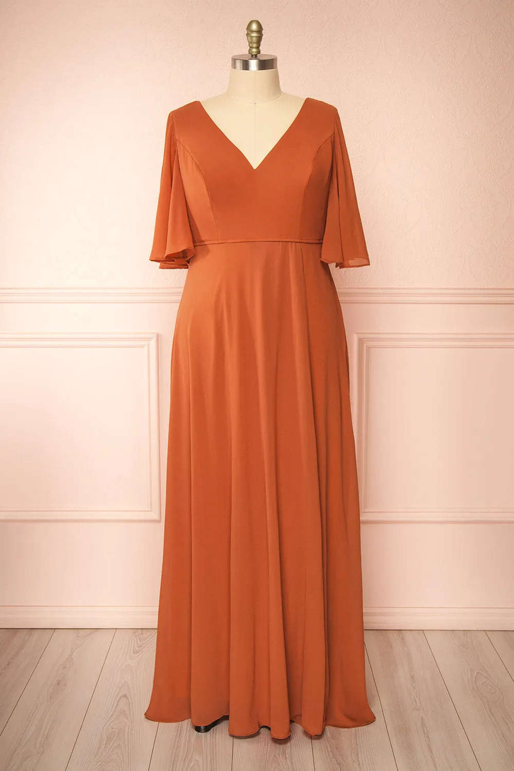 Adelphia Rust | V-neck Chiffon Maxi Dress