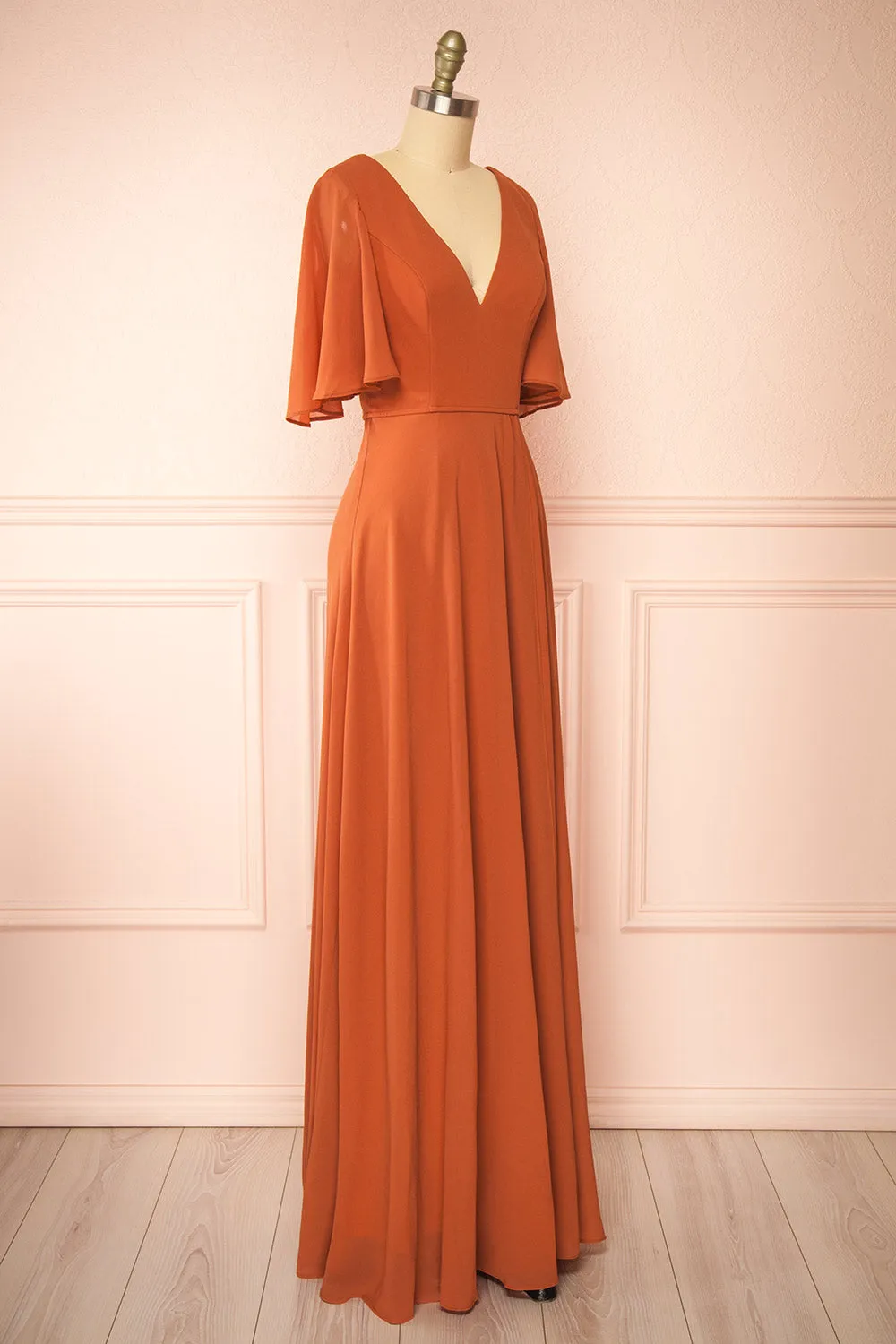 Adelphia Rust | V-neck Chiffon Maxi Dress