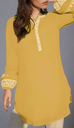 Amalie Embroidered Long Modest Tunic - Saffron - PREORDER (ships in 2 weeks)