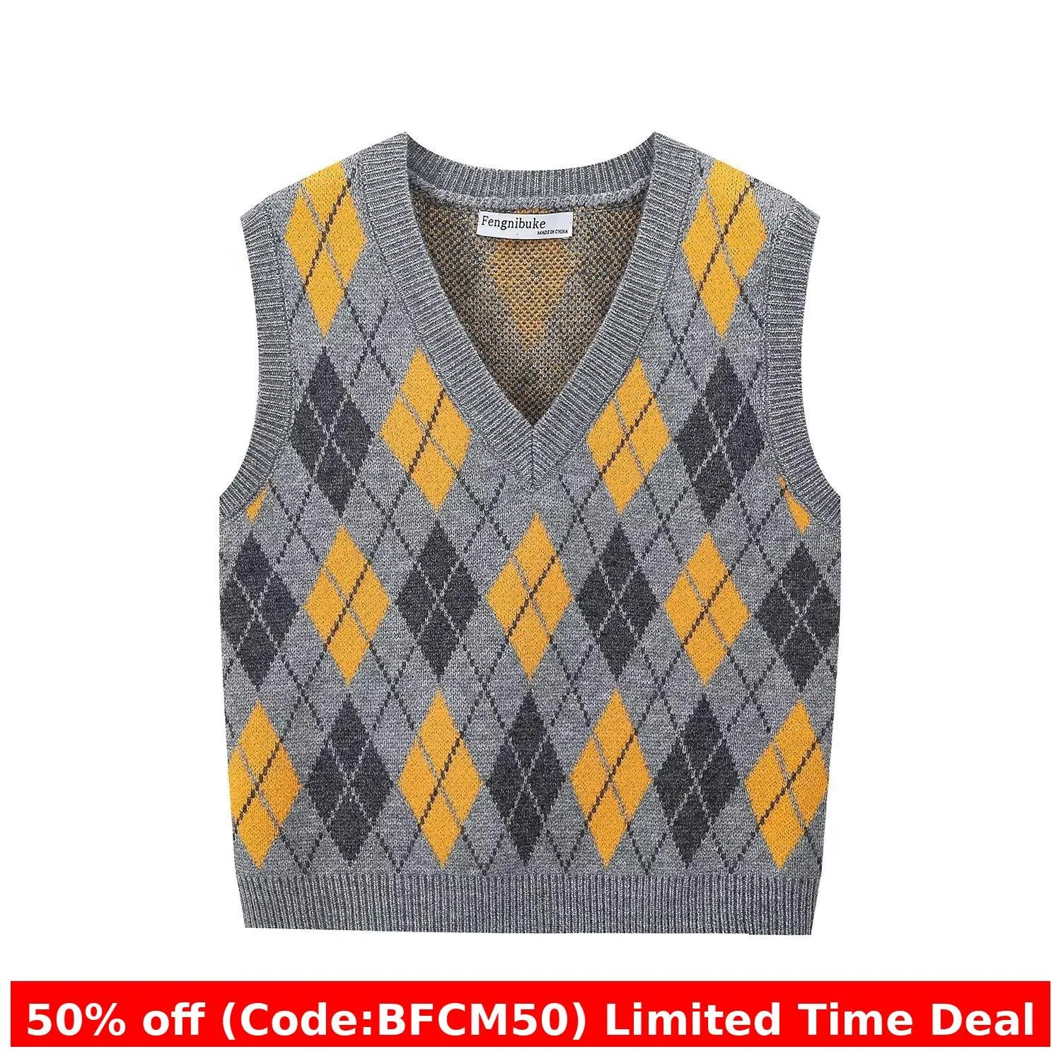 Amozae 1980s fashion trends 2024 Autumn and Winter Preppy Style V-neck Sleeveless Diamond Pattern Jacquard Knitted Vest