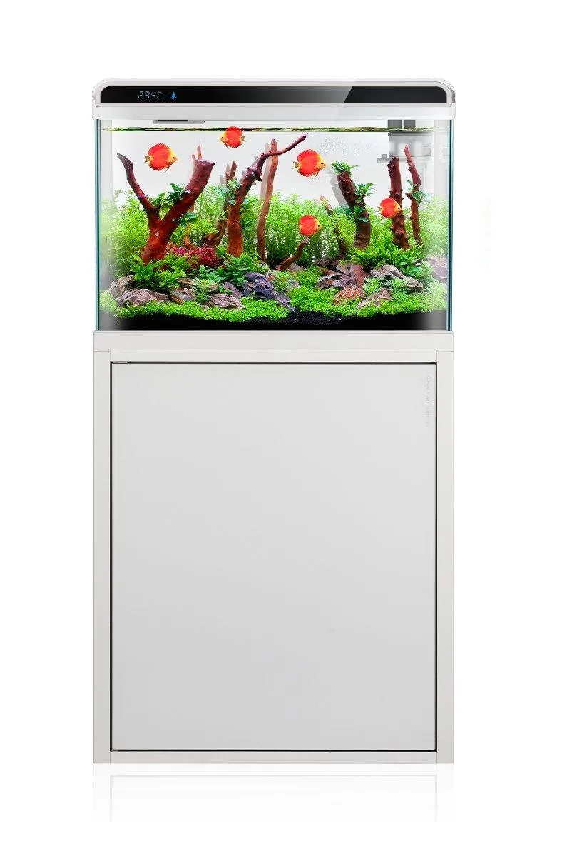 Aquarium Fish Tank & Cabinet Kit - LED - White 70L - 57cm