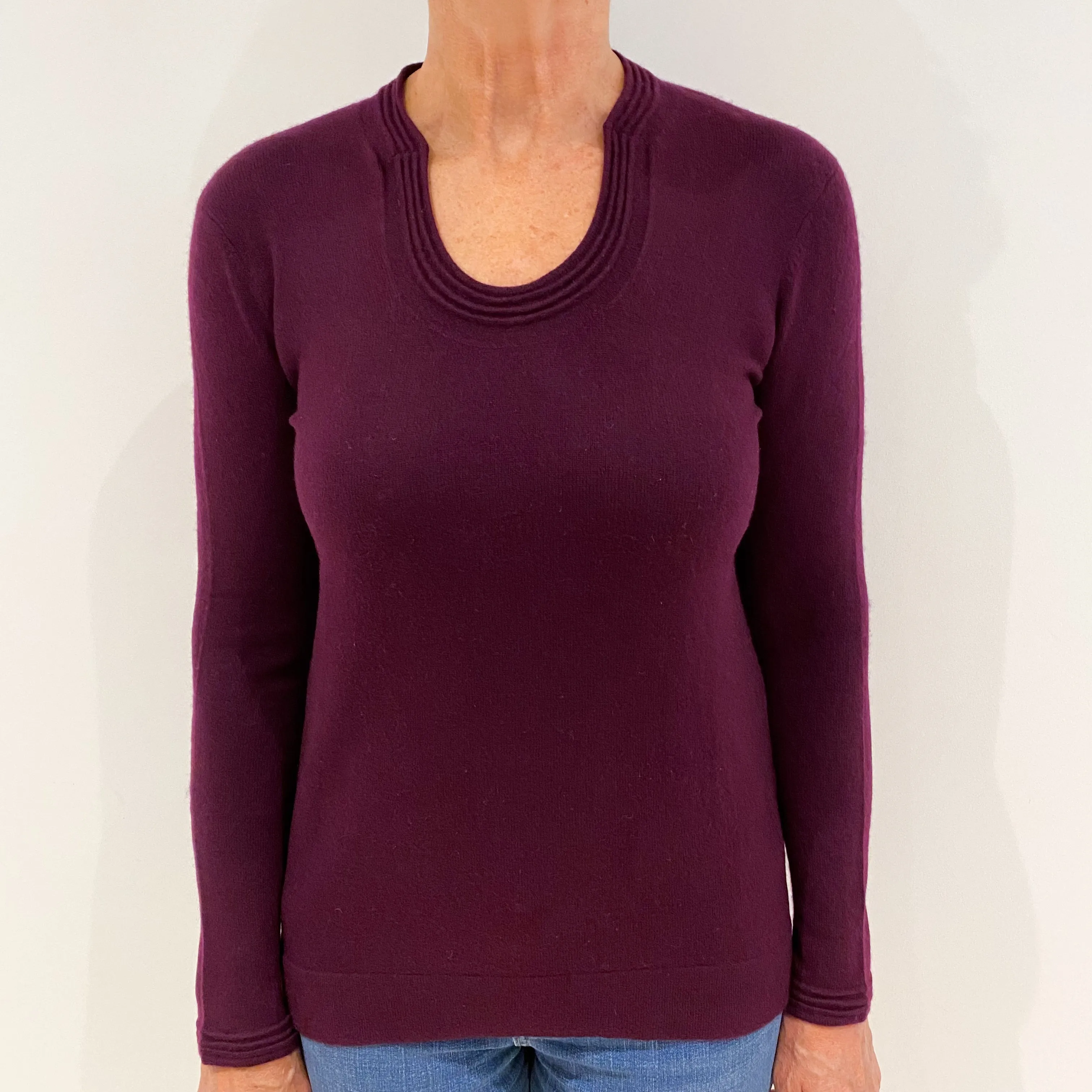 Aubergine Purple Cashmere Notch Neck Jumper Medium