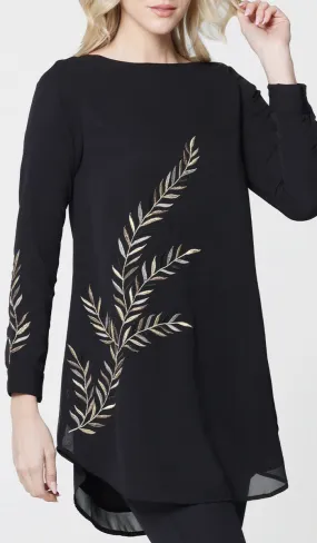 Baraka Gold Embroidered Formal Long Modest Tunic - Black - PREORDER (ships in 2 weeks)