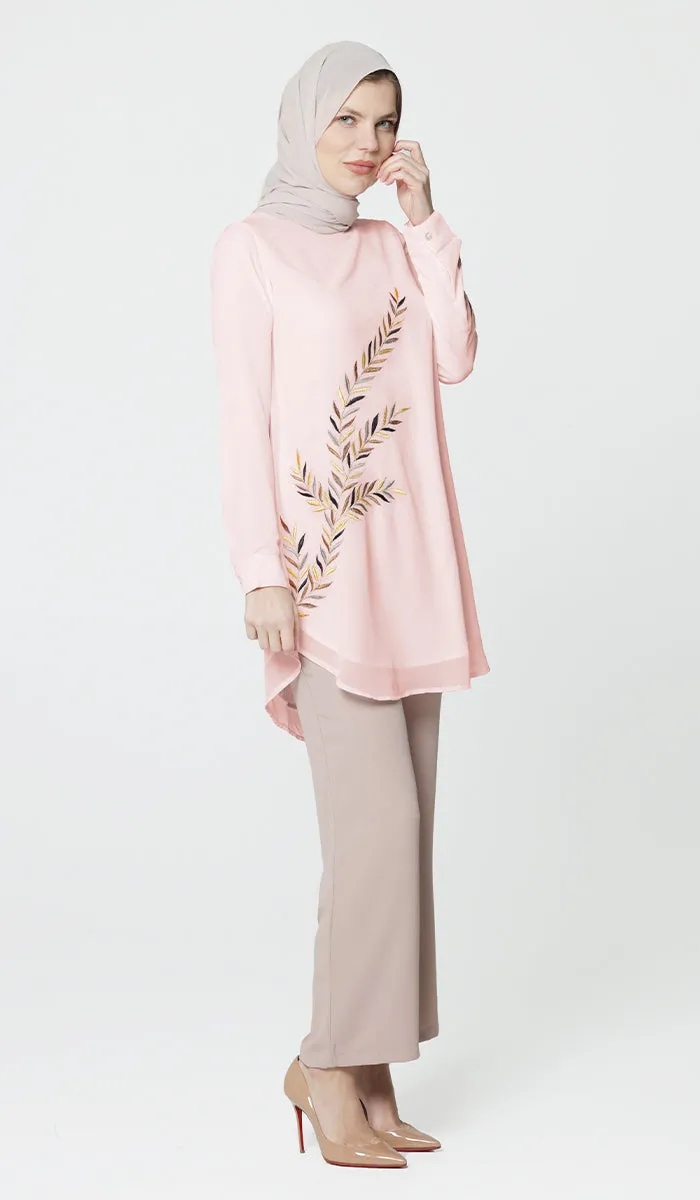 Baraka Gold Embroidered Formal Long Modest Tunic - Blush