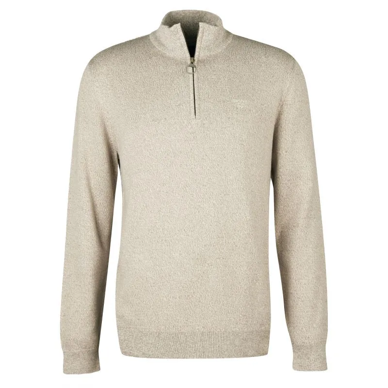 Barbour Firle Cotton Cashmere Mens 1/4 Zip Jumper - Stone Marl