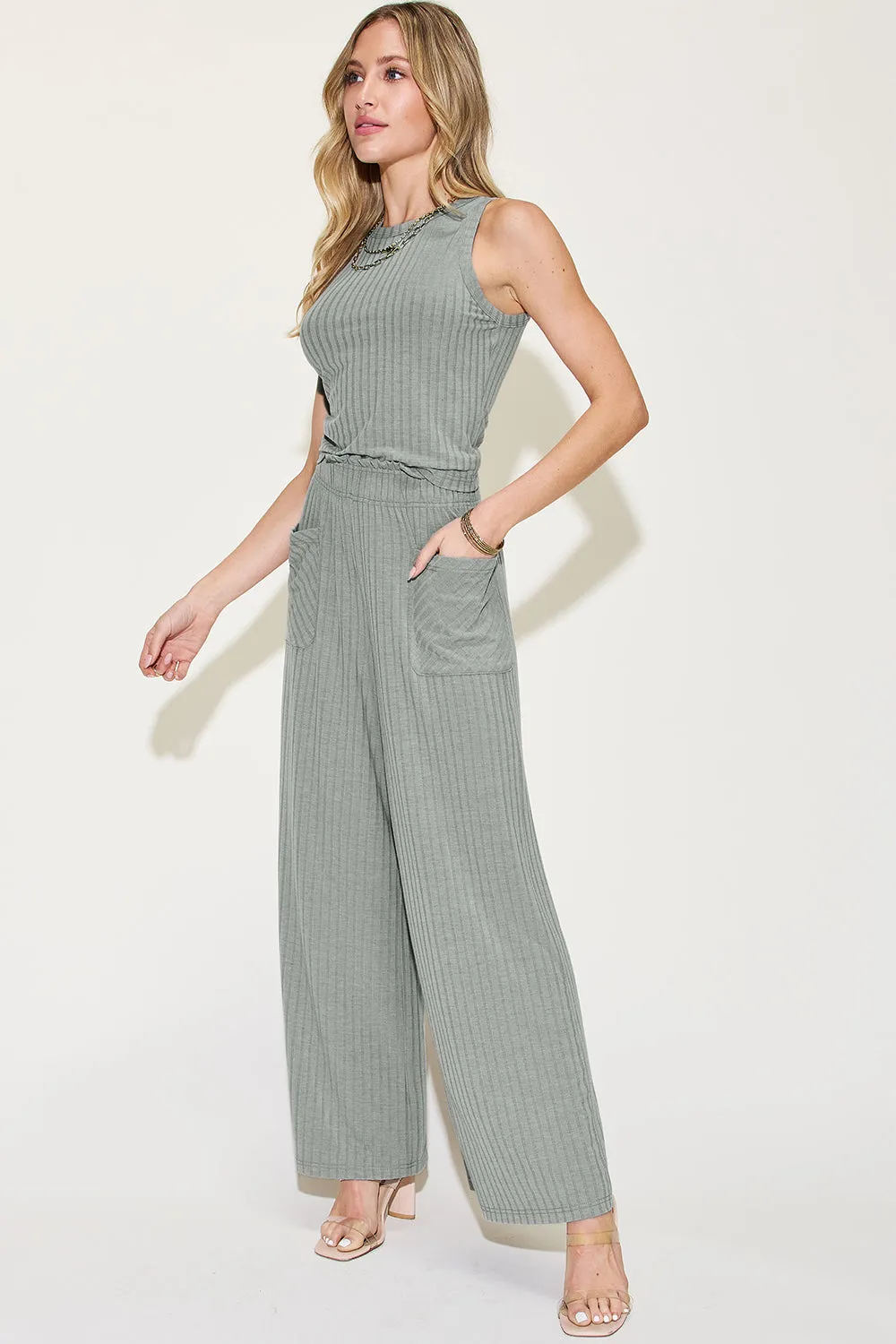 Basic Bae Ribbed Tank and Wide Leg Pants Two Piece Set