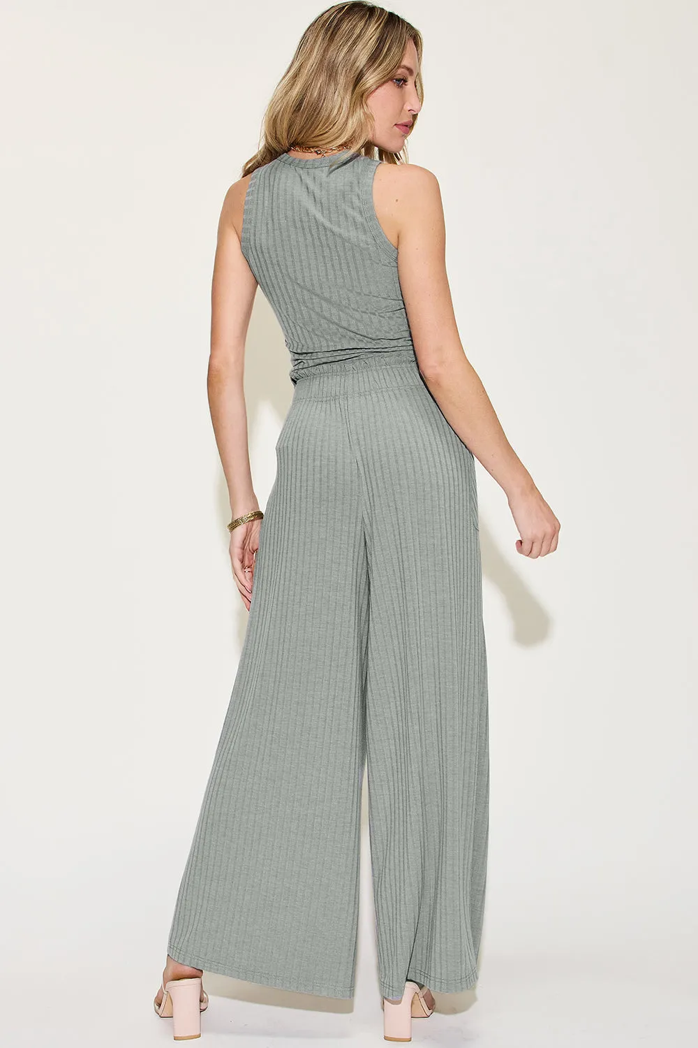 Basic Bae Ribbed Tank and Wide Leg Pants Two Piece Set