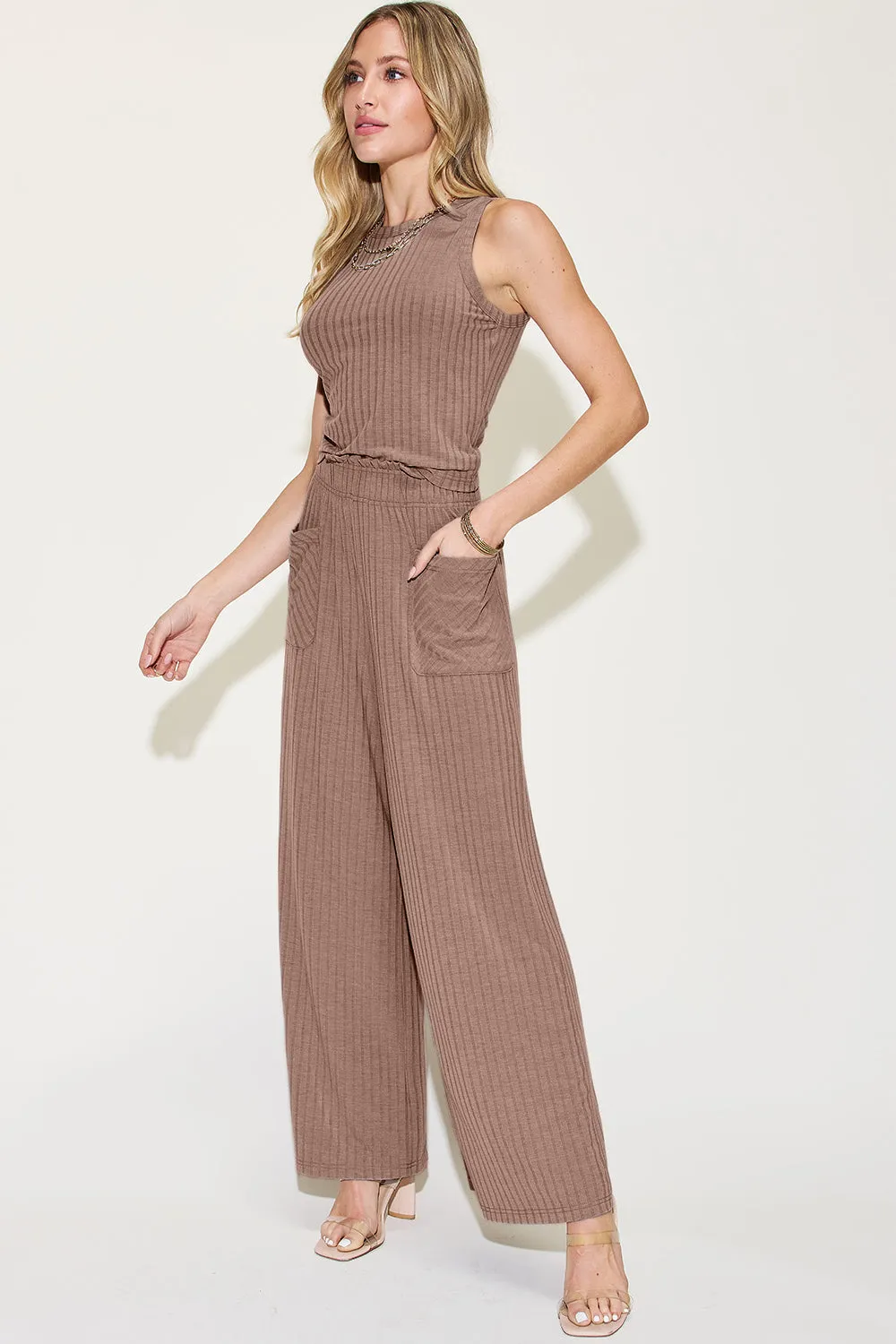 Basic Bae Ribbed Tank and Wide Leg Pants Two Piece Set