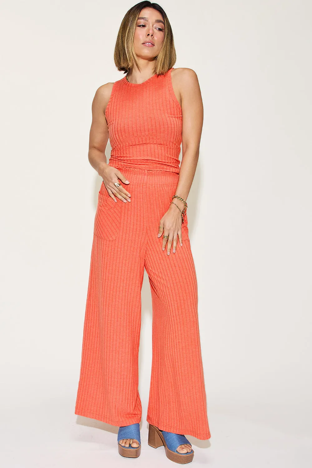 Basic Bae Ribbed Tank and Wide Leg Pants Two Piece Set