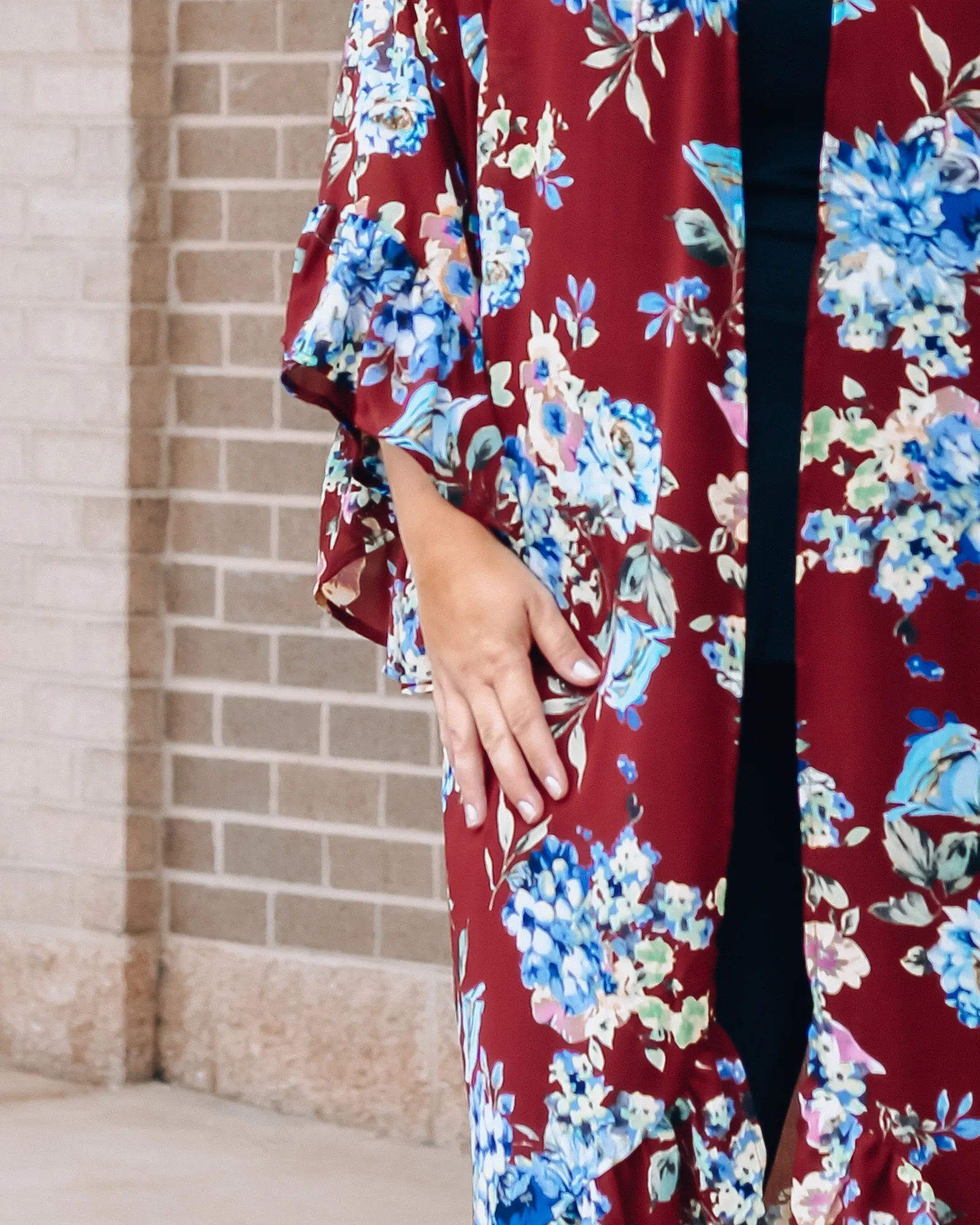 Bella Floral Duster Kimono | Burgundy / Light Blue