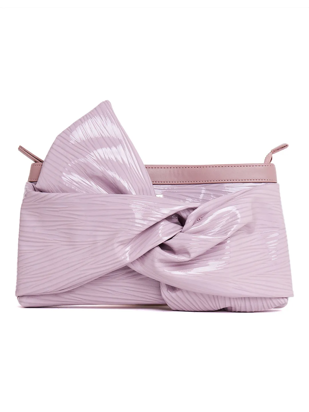 Berrylush Women Textured Purple Front Bow PU Smart Party Wear Small Handheld Bag