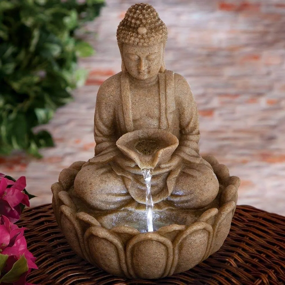 Big Bulk Kamal/Lotus Stone Look Fiber Indoor Fountain Outdoor Fountain with Led Lights for Home Decor and Office Decoration Or Gifting(30.5 x 25.4 x 54 cm)