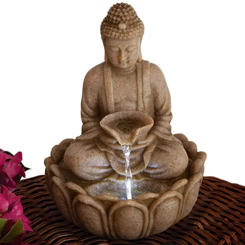 Big Bulk Kamal/Lotus Stone Look Fiber Indoor Fountain Outdoor Fountain with Led Lights for Home Decor and Office Decoration Or Gifting(30.5 x 25.4 x 54 cm)