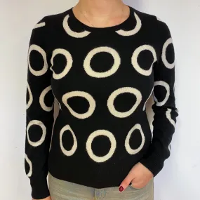 Black and Cream Cashmere Crew Neck Jumper Small