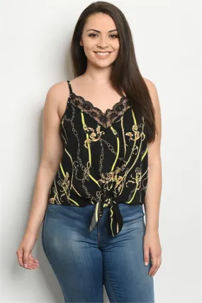 Black and Yellow Lace Accent Plus Size Tank Top