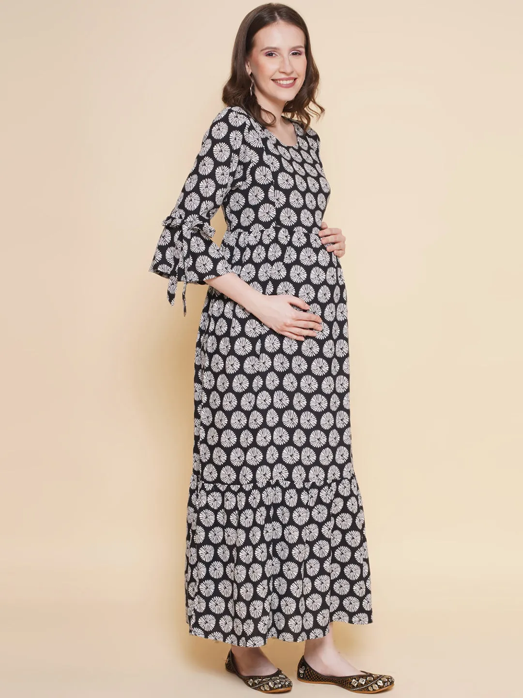 Black Floral Maternity and Nursing Maxi Dress