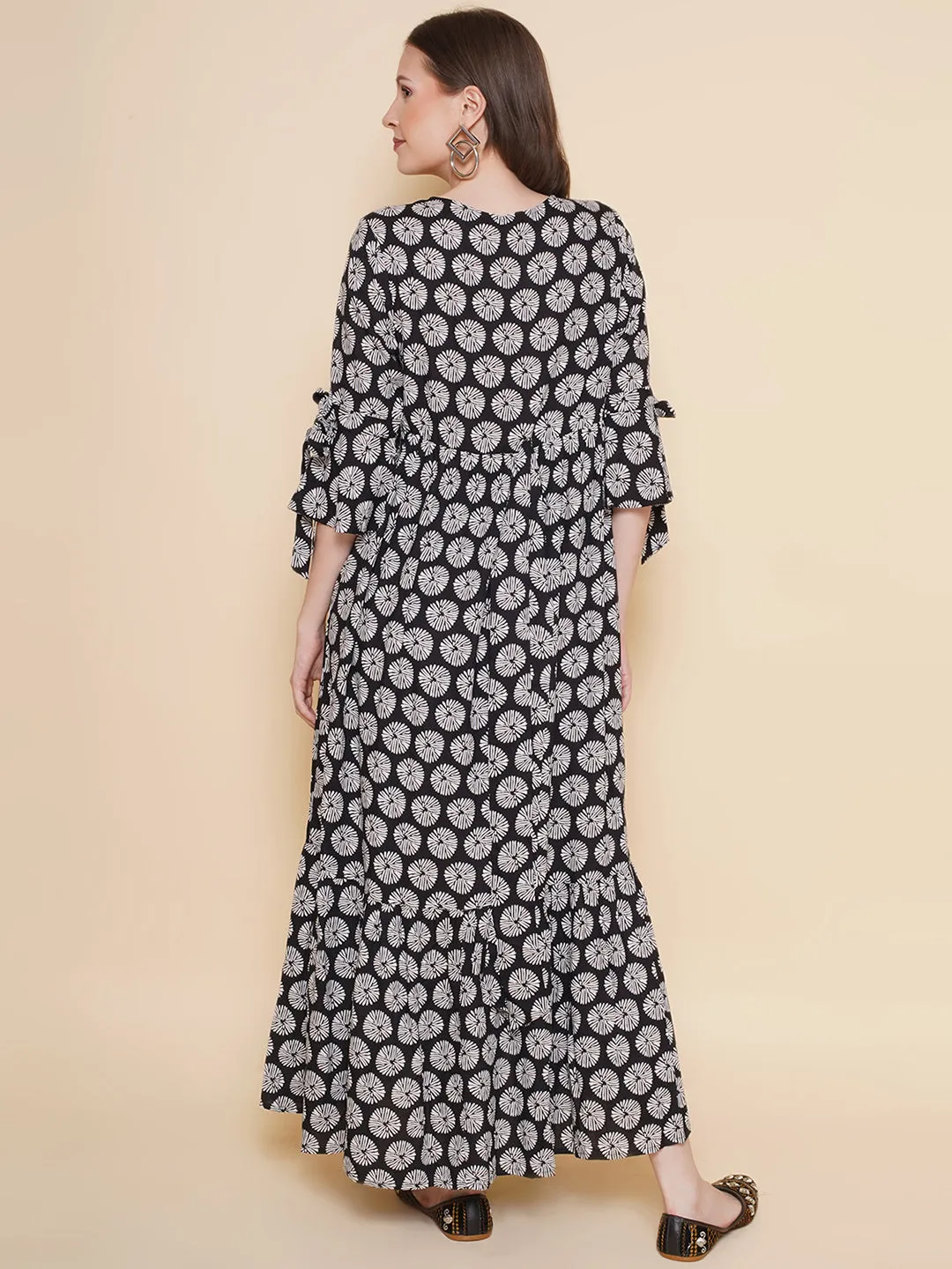 Black Floral Maternity and Nursing Maxi Dress