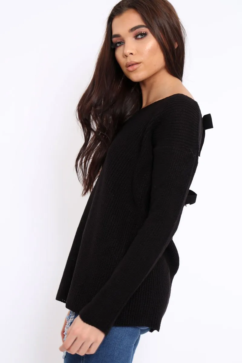 Black Knitted Jumper with Bow Back - Oliviah