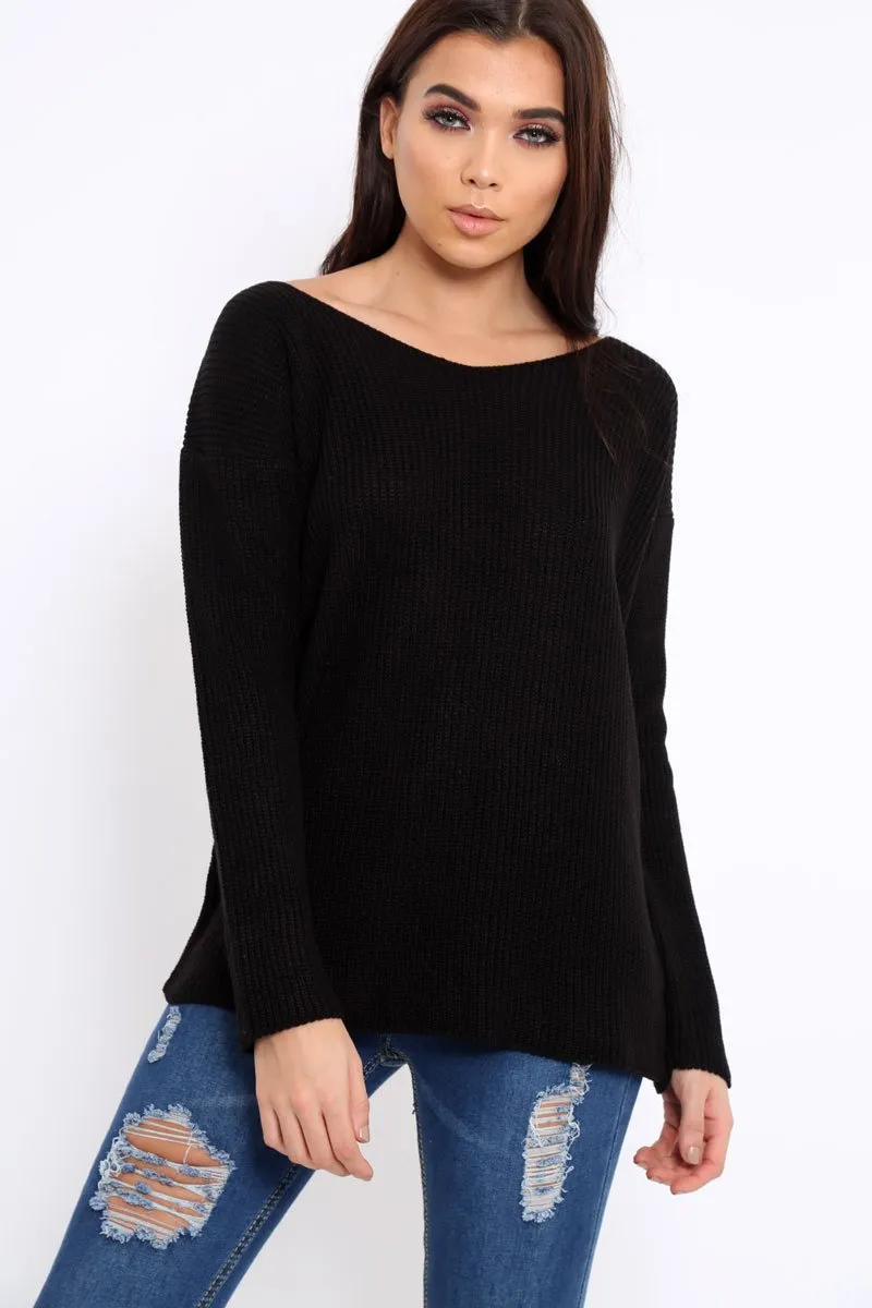 Black Knitted Jumper with Bow Back - Oliviah