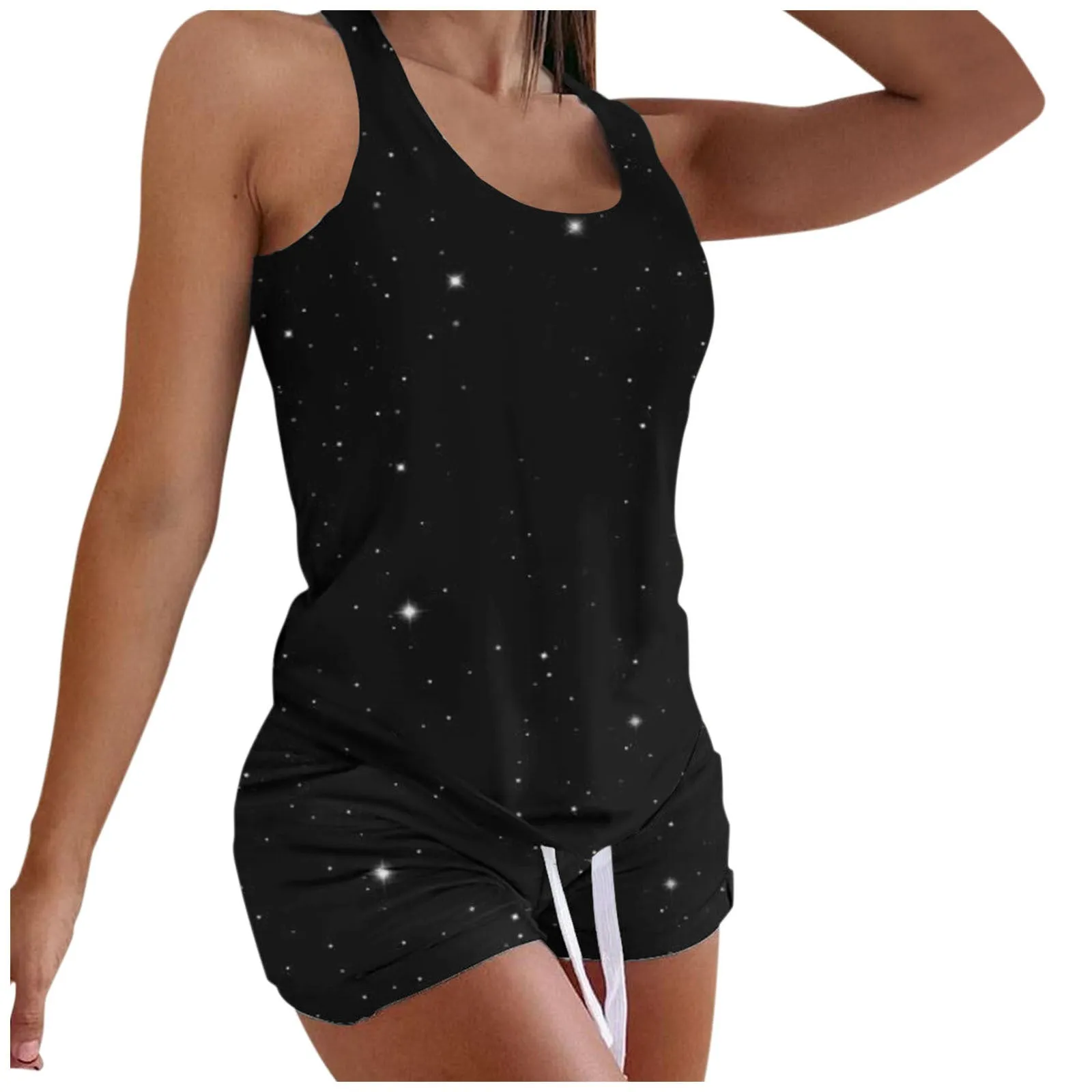 Black Ladies Casual Shorts Vest Pajamas Set