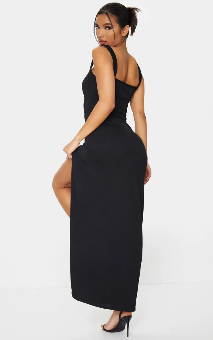 Black Straight Neck Maxi Dress