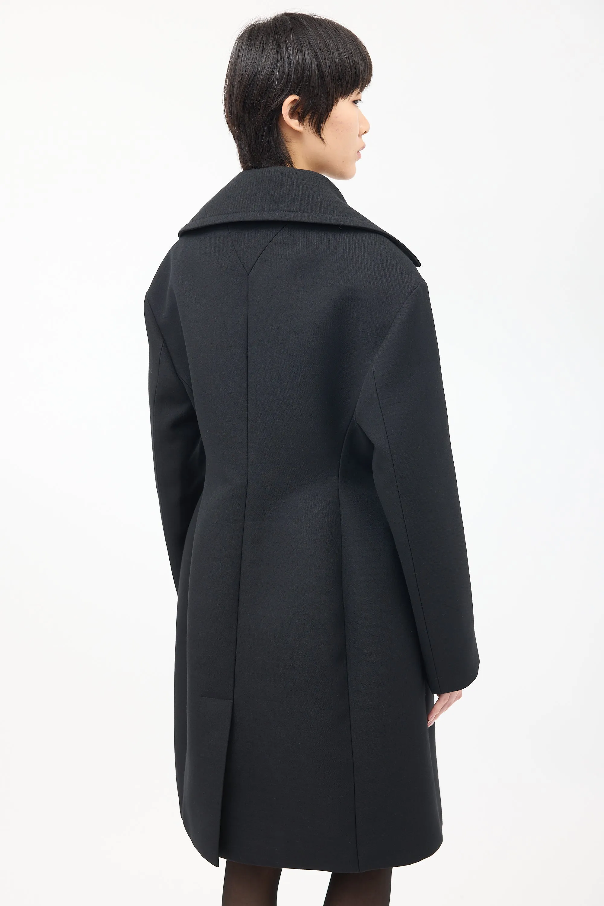 Black Wool Double Breasted Mid Length Coat