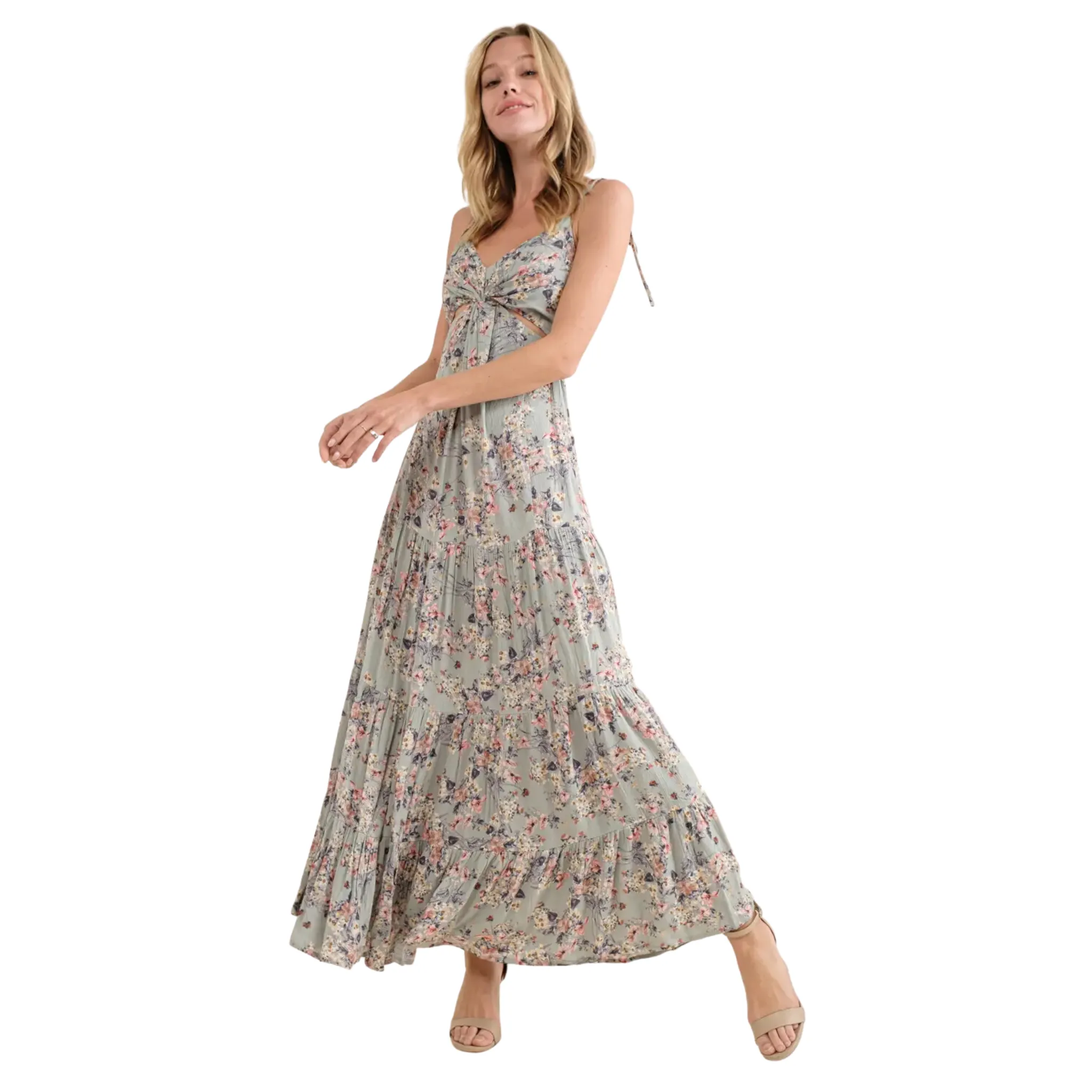 BLUE B WOMEN'S FLORAL CUT OUT TWIST TIERED MAXI DRESS - 32688D