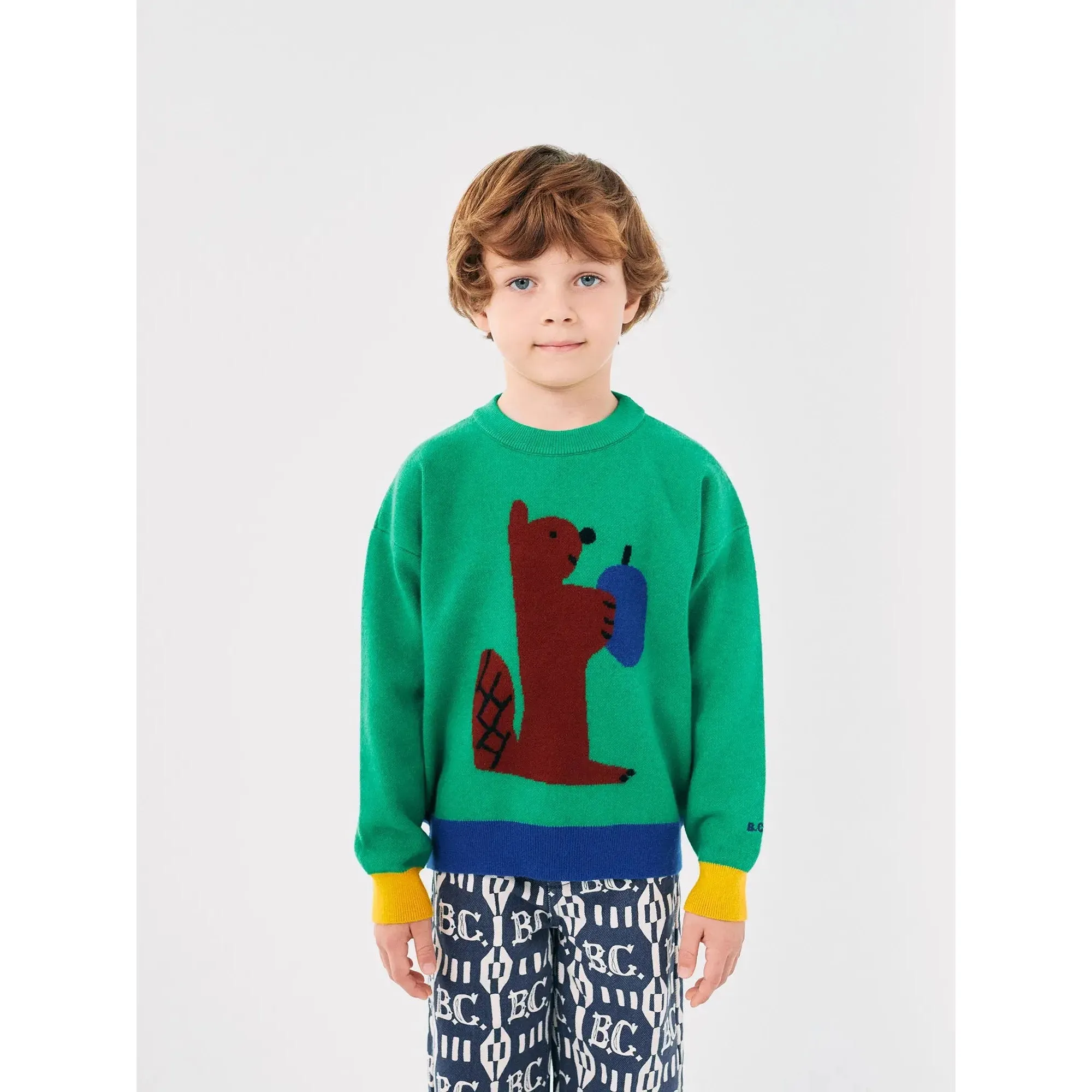 Bobo Choses Hungry Squirrel Jacquard Jumper - Green