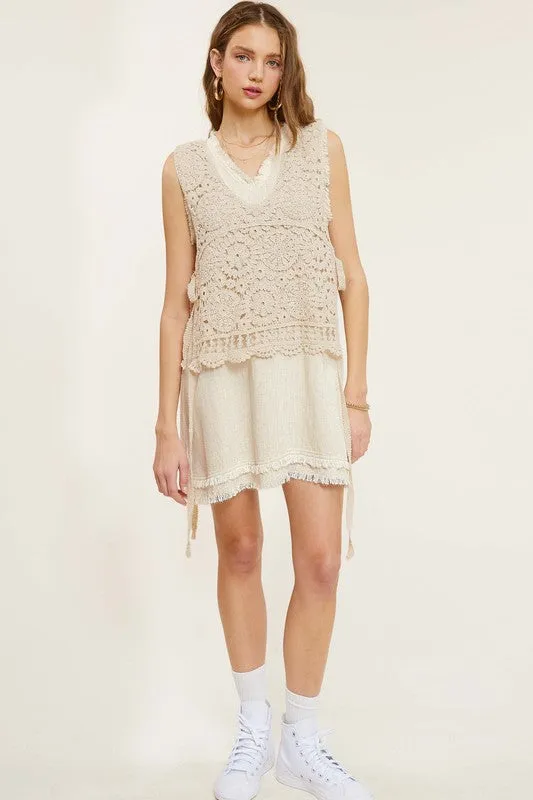 Bohemian Self Side Tie Detailed Crochet Vest Top