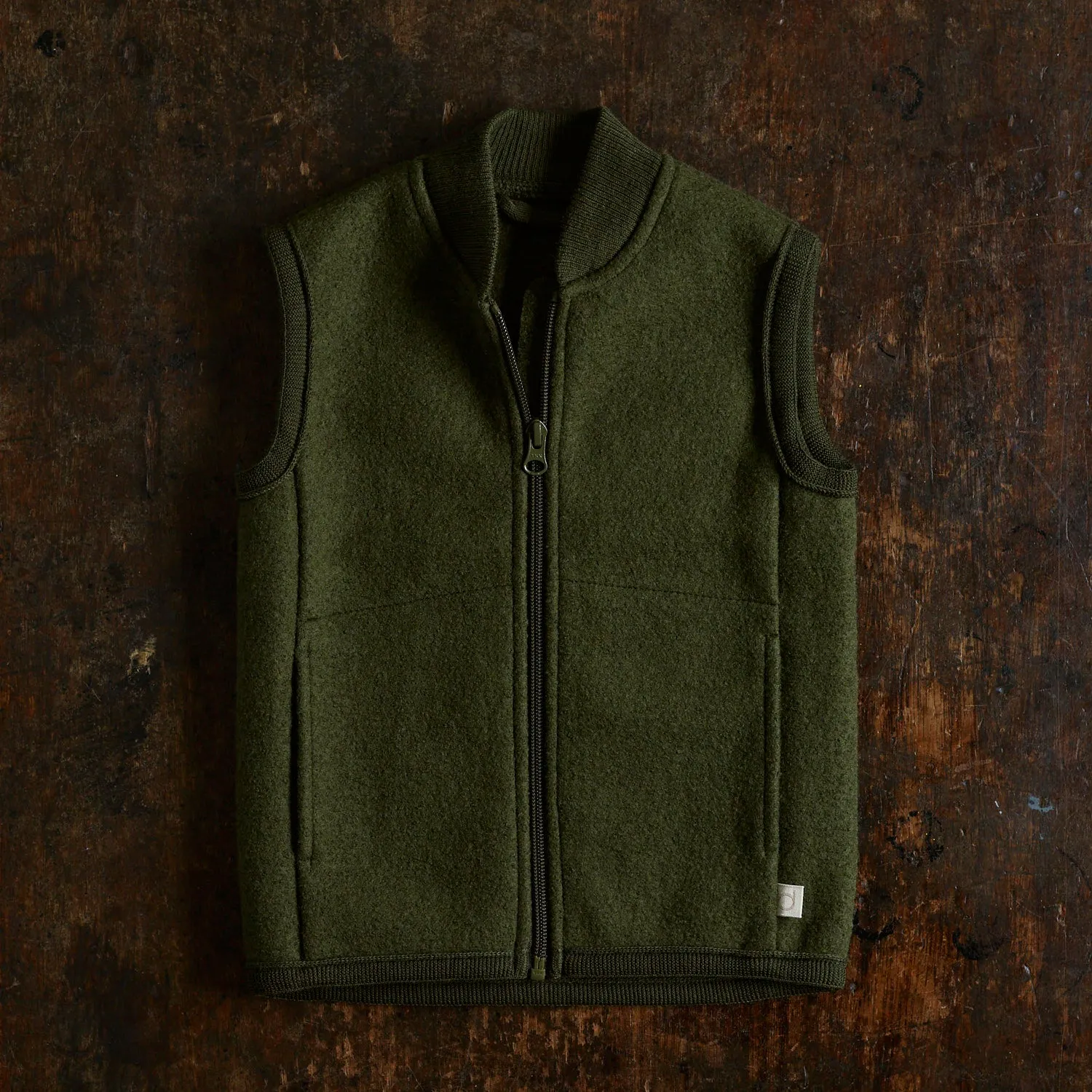 Boiled Merino Wool Zip Vest - Olive